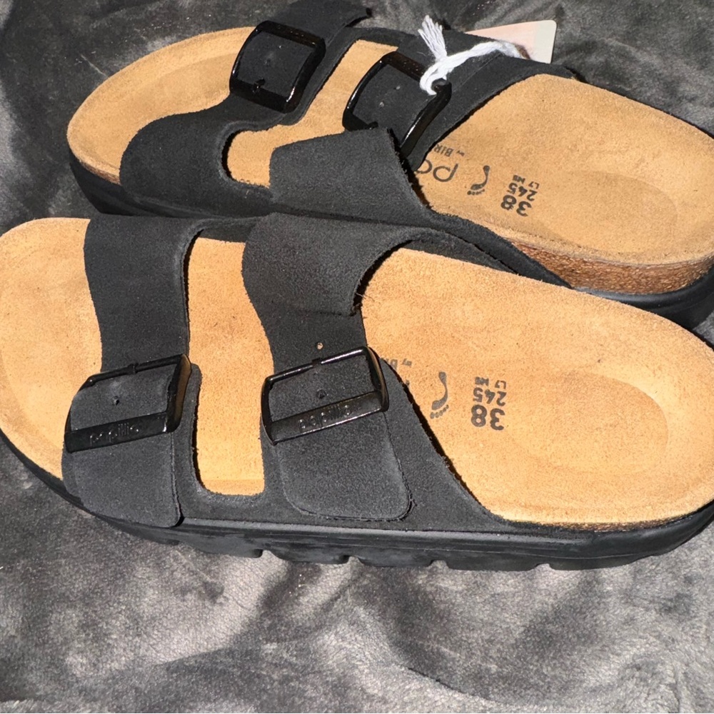 BIRKENSTOCK Papillio Arizona Sandals Black Suade With Chunky Soles Size 38 New - Picture 4 of 11